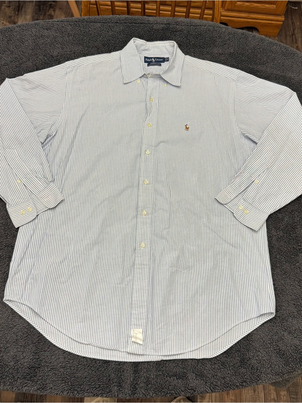 Ralph Lauren Yarmouth Mens 16.5/ 35 Blue White Striped Oxford Button Down Shirt